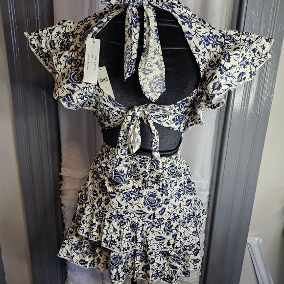 Anthropologie Tie Back Dress Size S MSRP $375 in Blue and White - Picture 9 of 11